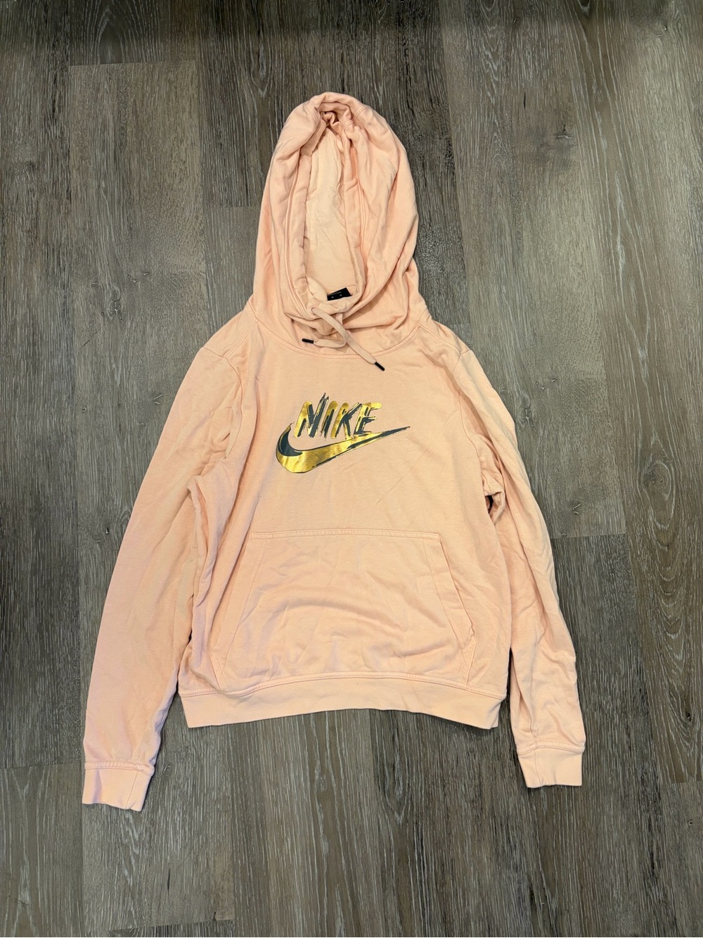Nike Women's Peach Pullover Hoodie with Metallic Gold Logo